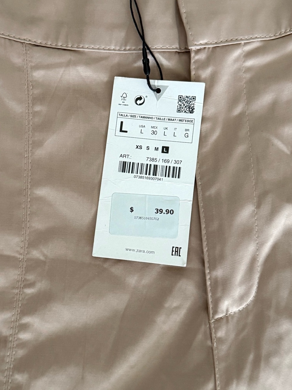 ZARA High Waist Satin Cargo Jogger Pants Tan Women’s L NWT - Picture 8 of 9